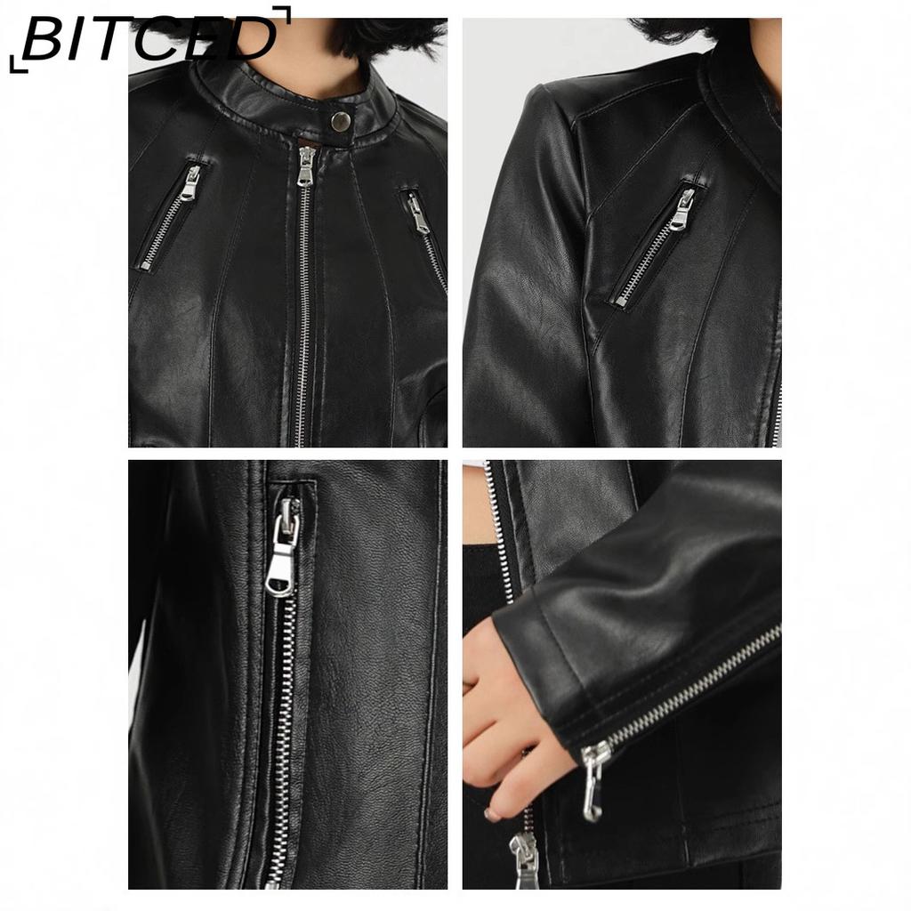 BITCED Autumn Slim-Fit Women's Leather Jacket Slim-Fit Outerwear Leather Clothing for Women