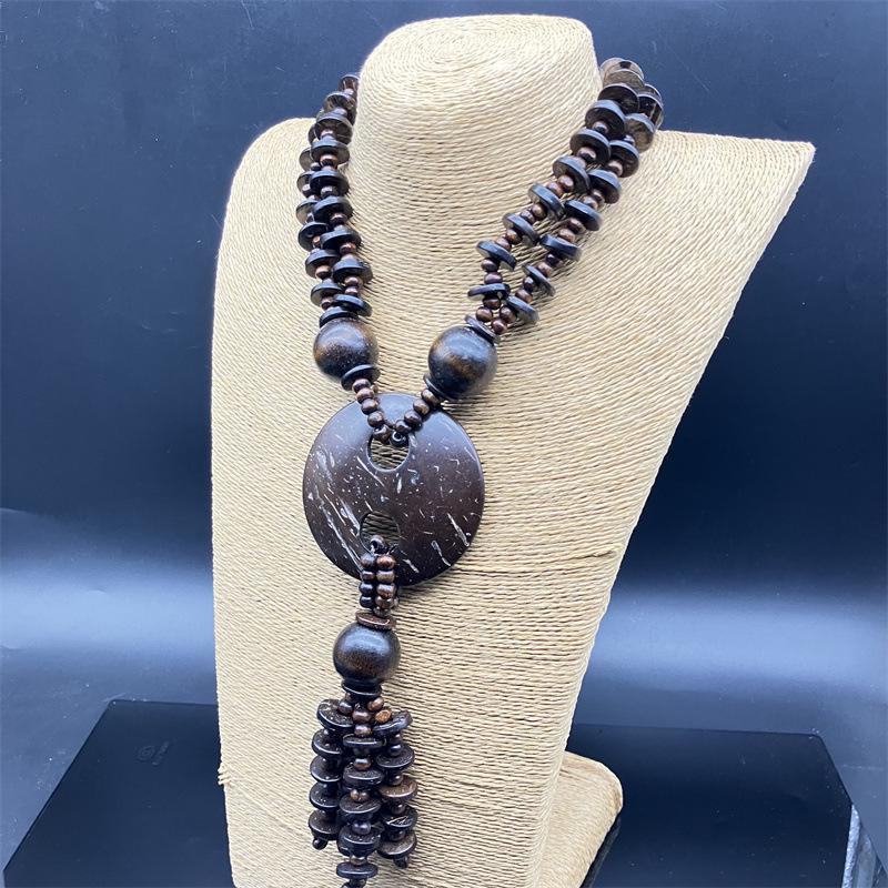 Retro Wooden Rhombus Long Necklace Ornament