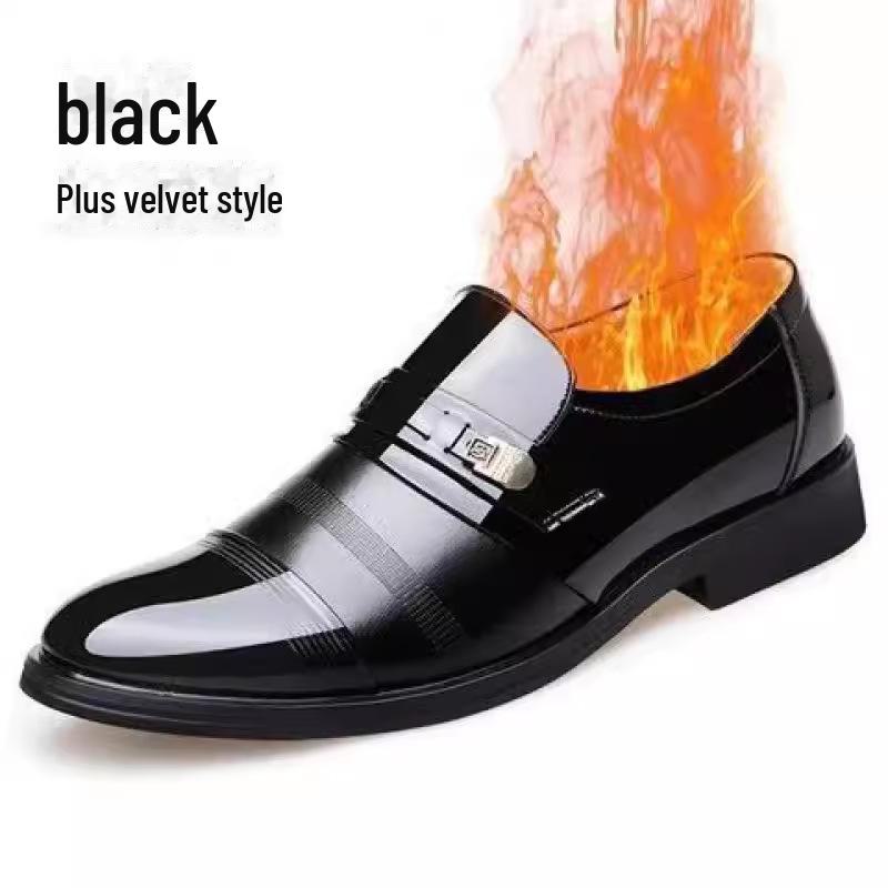 Men's Spring & Autumn Perforated Formal Leather Shoes with Plus Velvet Lining