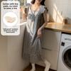 Summer Cartoon Print Casual Loose Nightdress with Chest Pad Sleepwear Women Square Neck Sleepdress Young Girl Nightgown Homewear