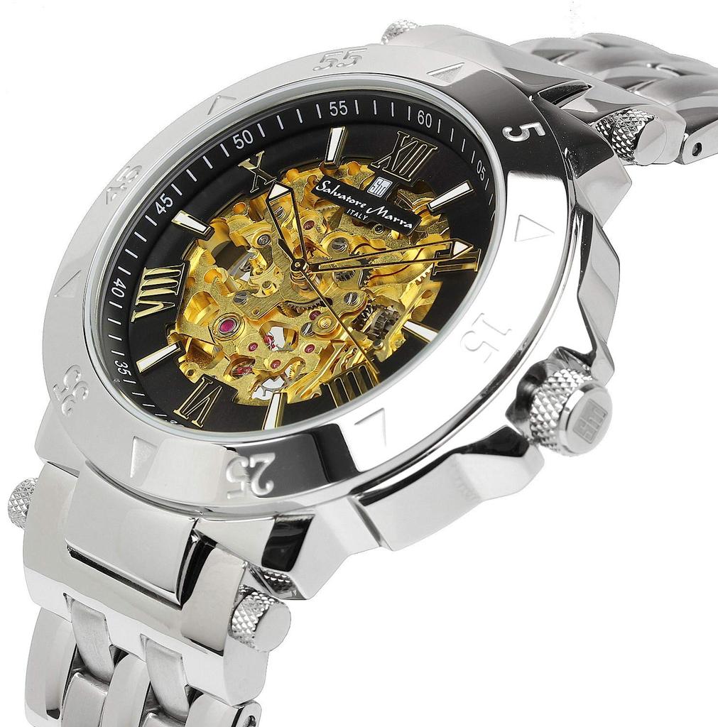 Salvatore Marra Men's Automatic Skeleton Watch in Silver and Gold, Perfect for Business and Formal Wear