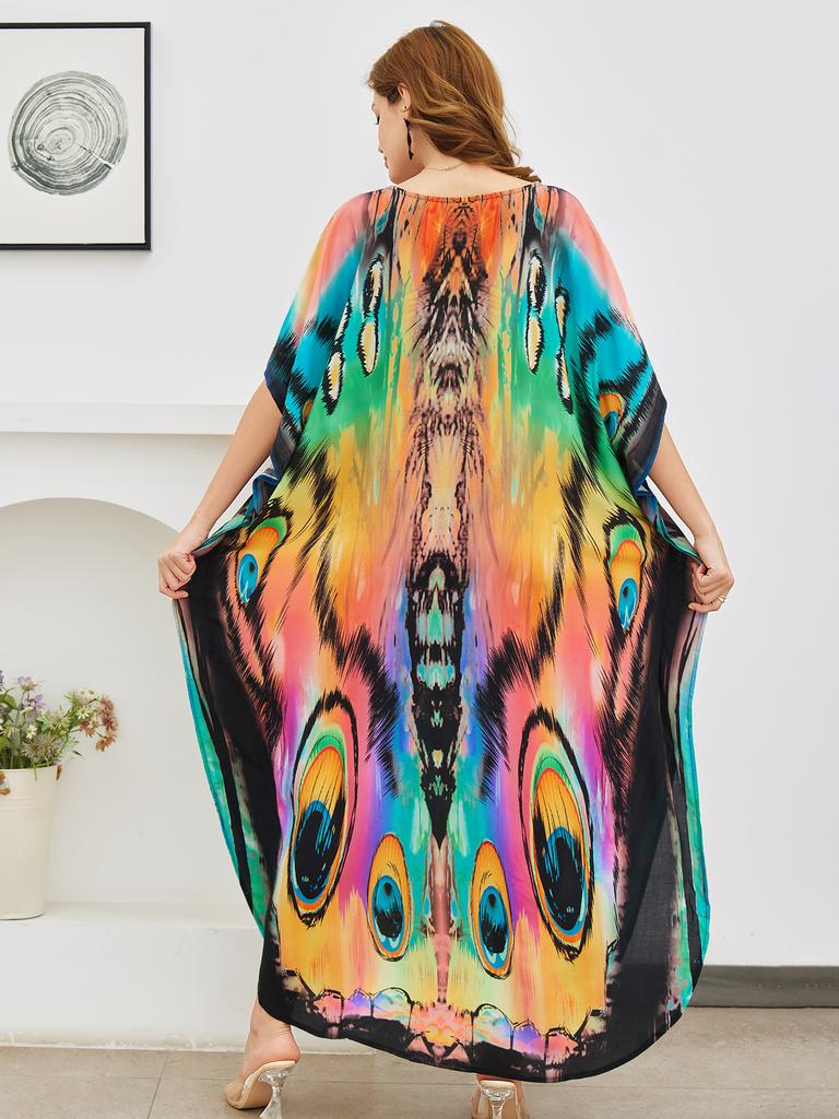 Beach Kaftans pro ženy Motýlí papoušek s potiskem Letní šaty velké velikosti Sváteční plavky Dropshipping