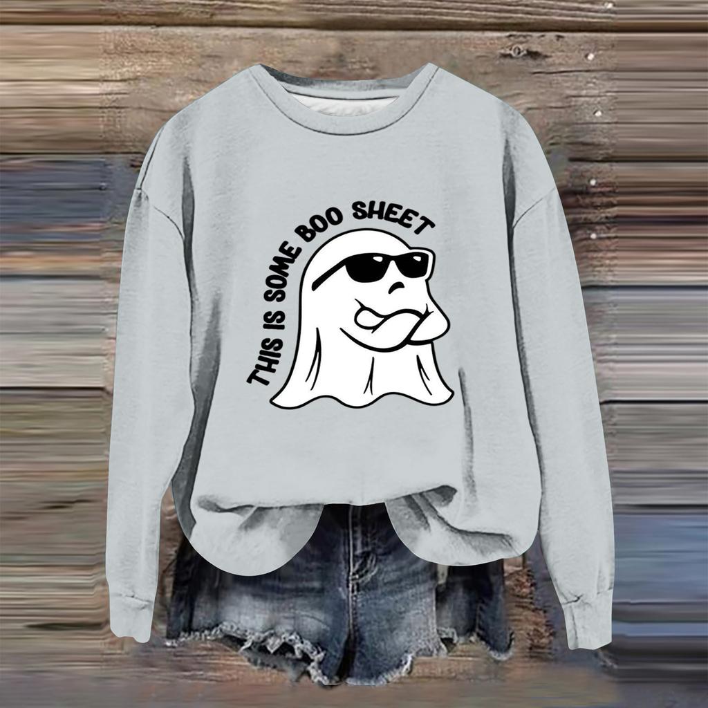 Women's Fashion Casual Long Sleeve Halloween Printed  Neck Sweatshirt