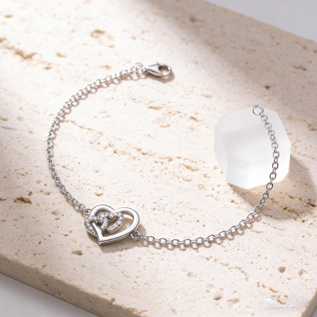 Women's Fashion 925 Sterling Silver Platinum Plated Chain & Link Couple Bracelet Sparkling Zircon Romantic Wedding Party Gift