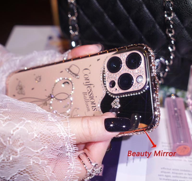 Snake Head Diamond Border Balloon Backboard with Acrylic Material Lens Film Case for iPhone 15 14Plus 13 12 11 Pro Max XSMax 8 7 Plus Protective Cover