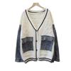 Autumn and winter new medium and long denim splicing knitted cardigan loose design sweater jacket women