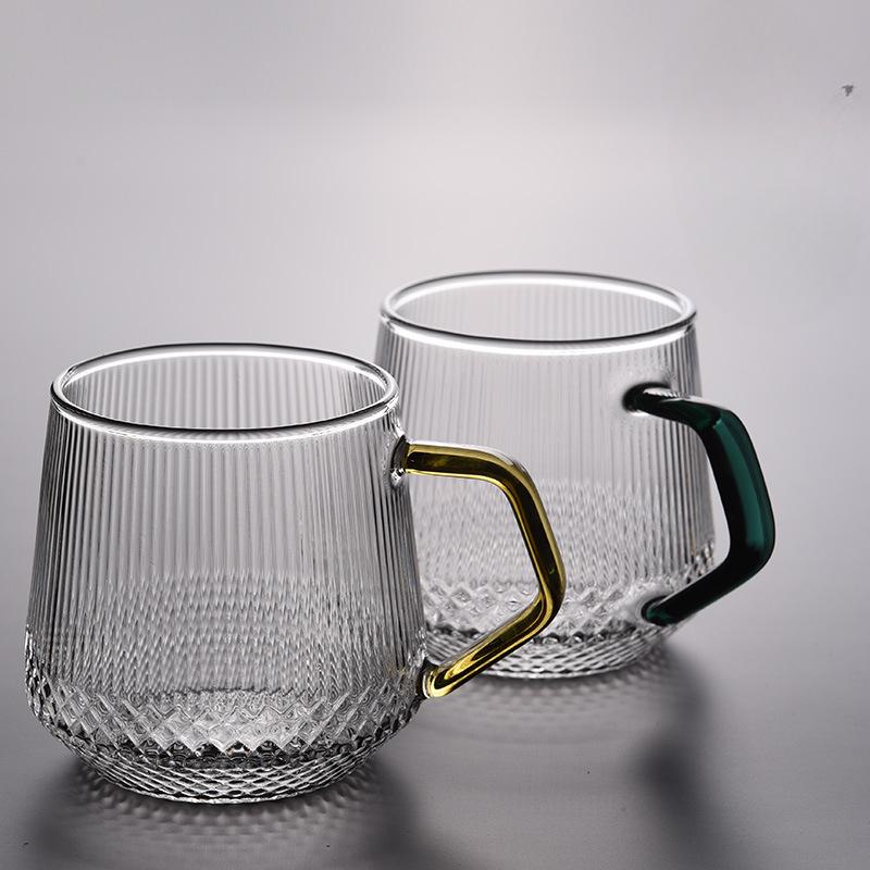 High Borosilicate Striped Glass Cup for Household Personal High Temperature Drink Cup Office Filter Flower Tea Brew Tea Cup with Handle