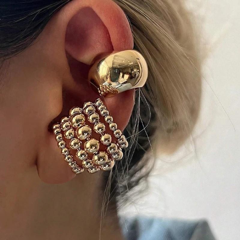 Fashion Exaggerated Irregular Wide Clip-On Simple Copper Metal Earrings Set for Women Daily Wear Vacation Exquisite Jewelry Gift