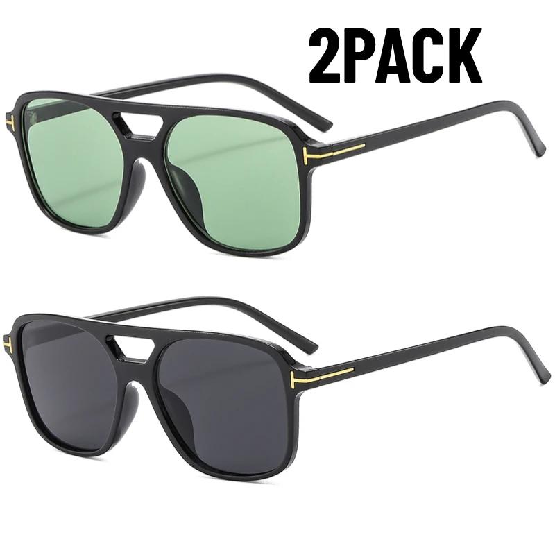 2PACK Latest Lunettes de Soleil Homme Monture Large Classique Lunettes Femme Classiques Style Classique Double Ponts Lunettes Femme Sports d'Extérieur Protection UV400