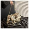 Portable Sequin Shoulder Bag Large Capacity Solid Color Chain Crossbody Bag Lightweight Female Handbag For Evening Party