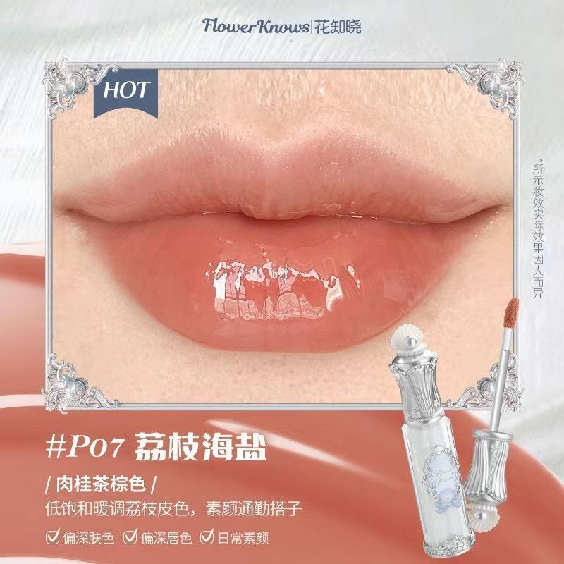 Flower Knows Mermaid da Lua Gloss Labial Transparente Coleção Brilho Labial Pedra Preciosa Hidratante Espelho Lábios Preenchedor Gloss Maquiagem 3.5ML