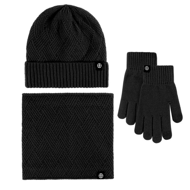Winter scarf warm three-piece hat scarf gloves three-piece knitted velvet thickened cold-proof wool set