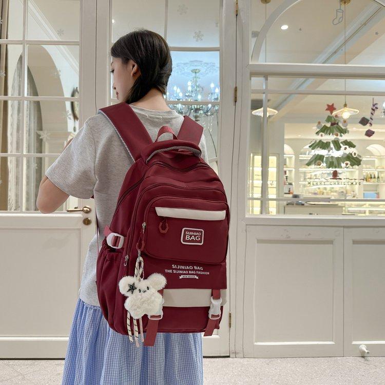 Schoolbag Female Korean Edition Japanese Large Capacity Tide ins Simple Contrast Color Elementary School Students Junior High School Students Travel