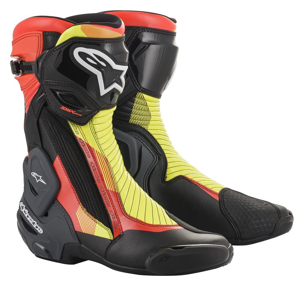 Alpinestars SMX PLUS V2 Motorcycle Boots, Black/Fluorescent Red/Fluorescent Yellow/Gray
