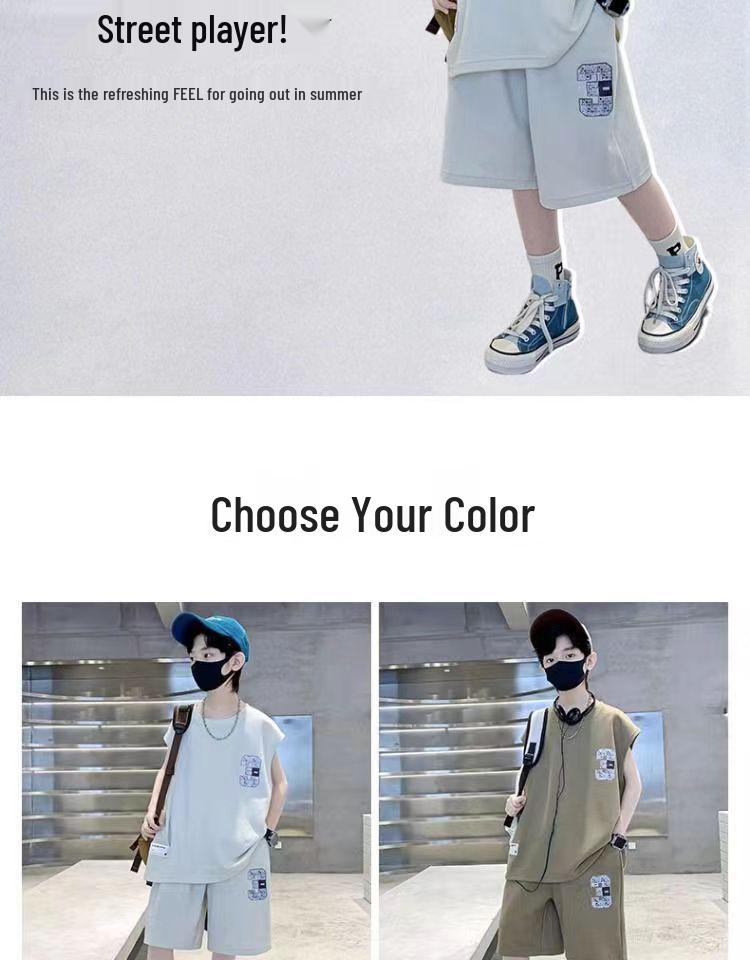 2024 Stylish Boys' Summer Outfit: Trendy Sleeveless Vest and Sportswear Set for Middle and Older Kids