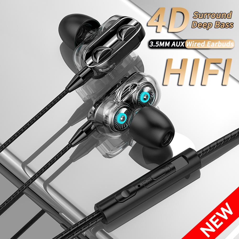 3,5-mm-Kabel-Kopfhörer Geräuschunterdrückung In-Ear Sport-Ohrhörer Dual-Treiber Bass Stereo Gaming-Headset HiFi-Musik-Ohrhörer mit Mikrofon
