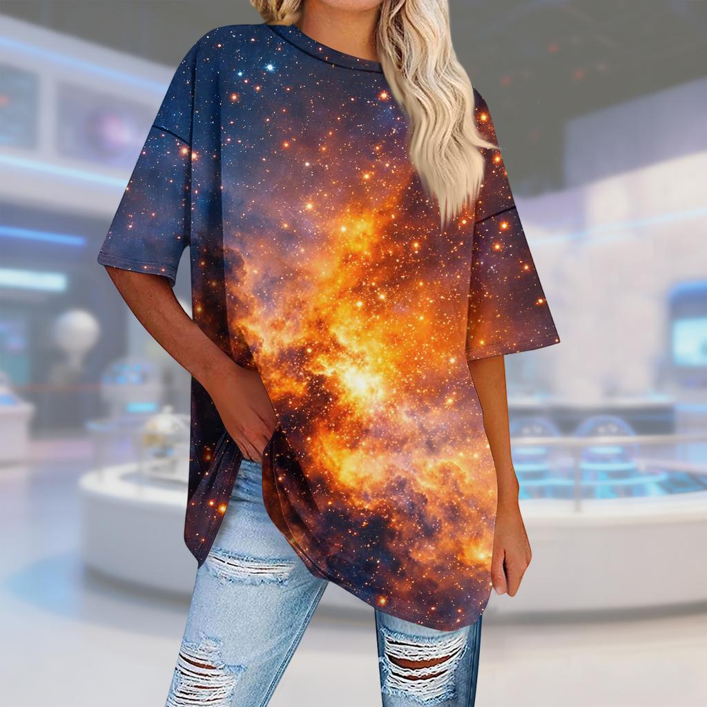 T-shirt de Manga Curta Casual com Estampa Moderna de Gola Redonda para Mulheres e Homens