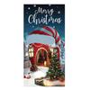 Easy Install Christmas Door Curtain Banner with Metal Loops for Door Decoration and Holiday Photography Backdrop
