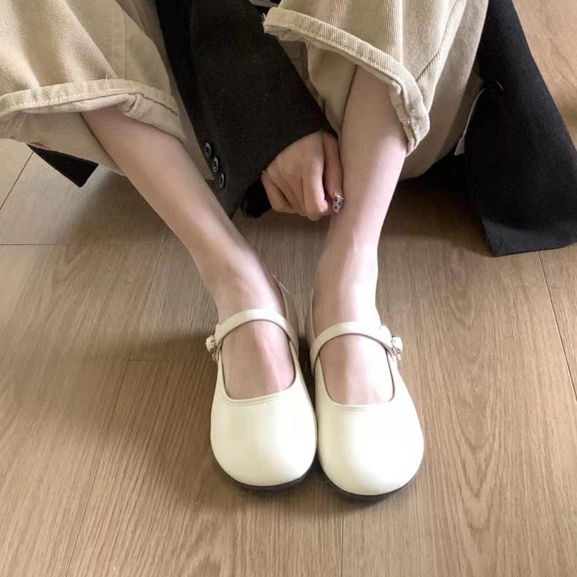 Fashion SUOJIALUN Autumn Women Flat Shoes Fashion Round Toe Shallow Slip On Ladies Casual Mary Jane Shoe Soft Flat Heel Dress Single Sho