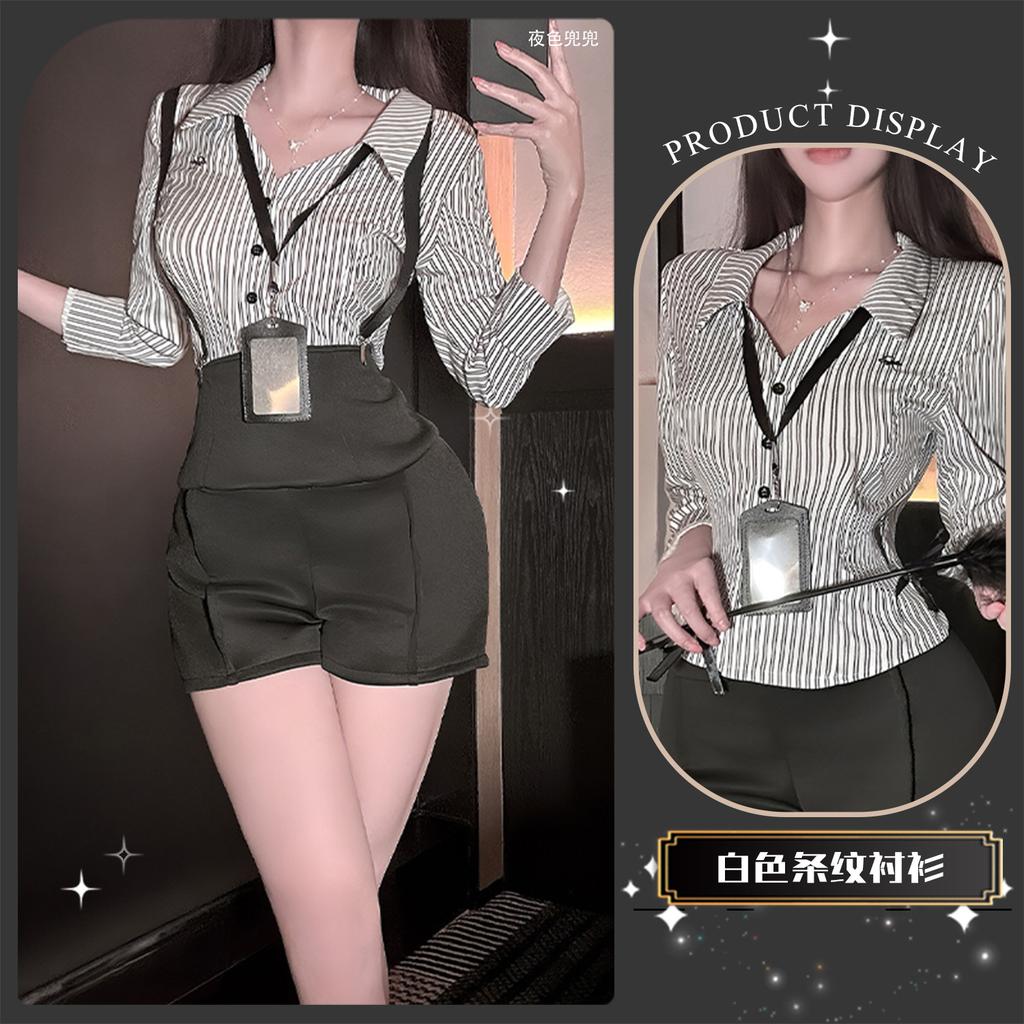Sex underwear large size sweet and spicy pure desire temperament royal sister style striped shirt top high waist strap shorts women