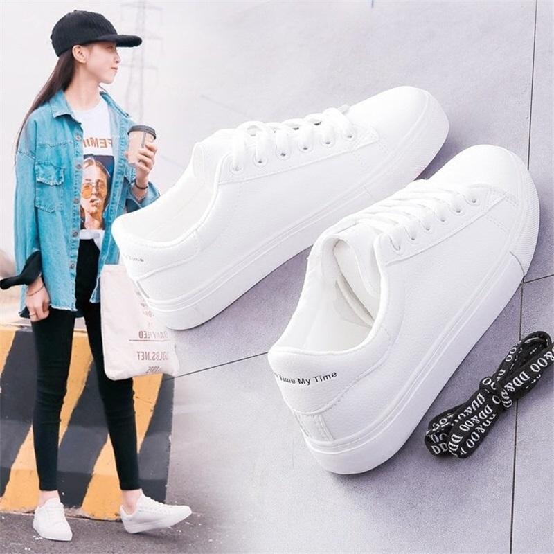Women Spring Autumn Korean Style Breathable Leather Flat Sneakers Running Shoes