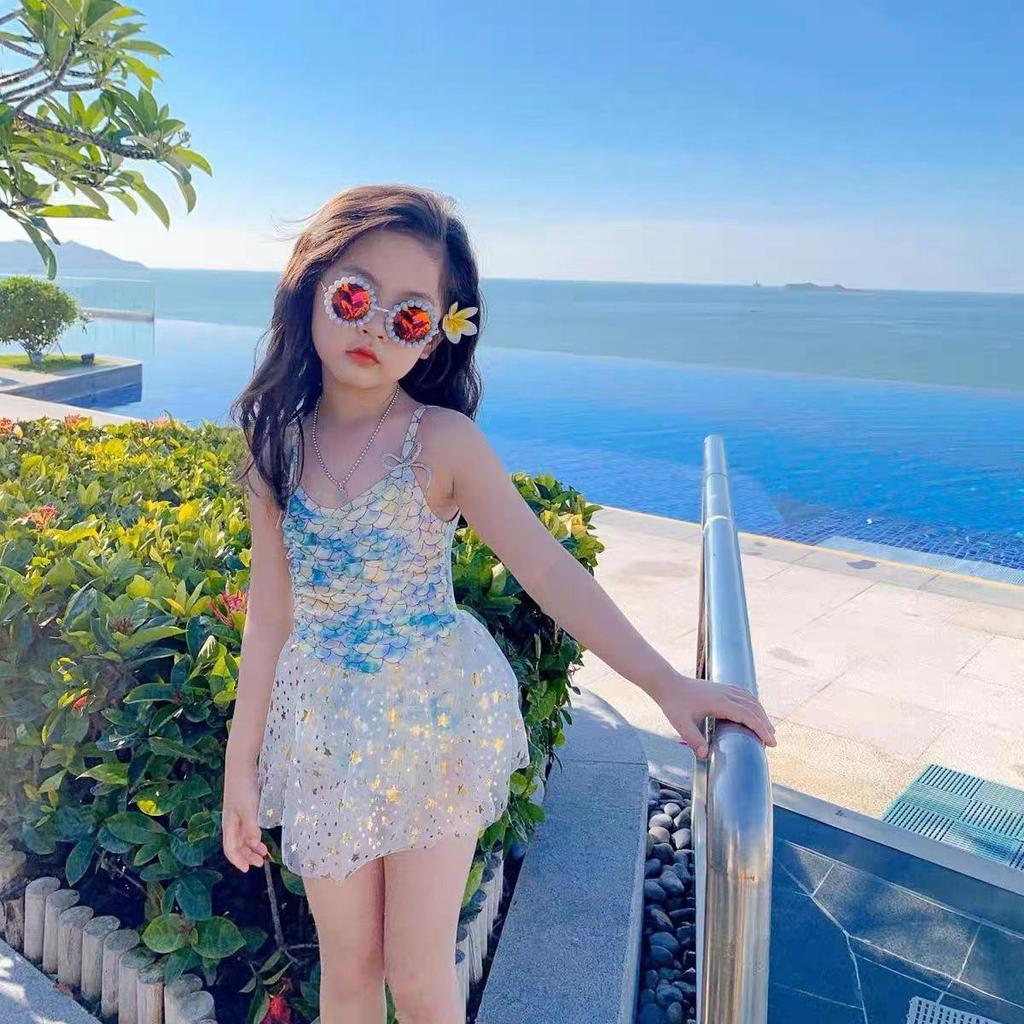 2025 Girls' Adjustable Mesh Skirt One-Piece Swimsuit - Cute Skirt Style for Children