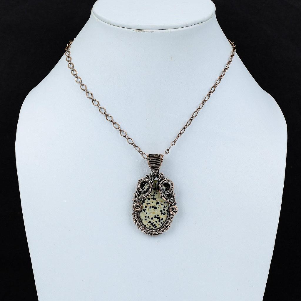 Dalmatian Jasper Pendant Copper Wire Wrapped Pendant Handmade Jewelry Real Gemstone Pendant Copper Jewelry Engagement Gift Wire Wrap Jewelry