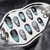 Handmade Press-On Nails With Starry Sky Design Green Black Blue Ombre Almond Shape Women Ins Style
