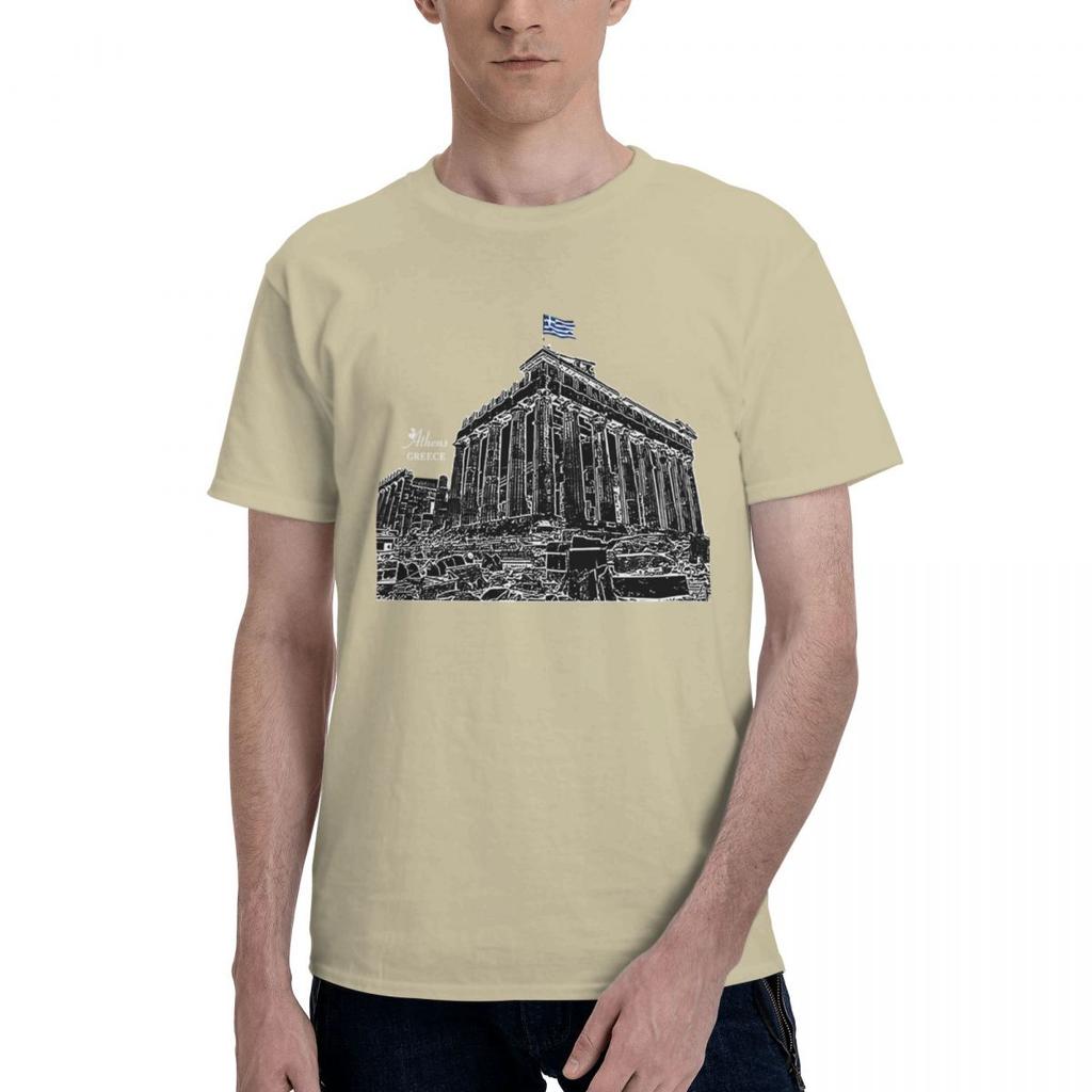 Athens Parthenon Acropolis Greece Flag 100 Cotton Casual Breathable Confortable Manga Funny Mens TShirts Graphic Tee