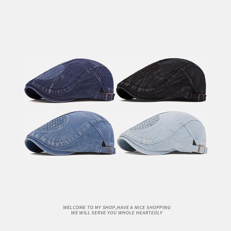 Herbst Schirmmütze Herren Britische Vintage Schiebermütze Denim Kappe Baskenmütze