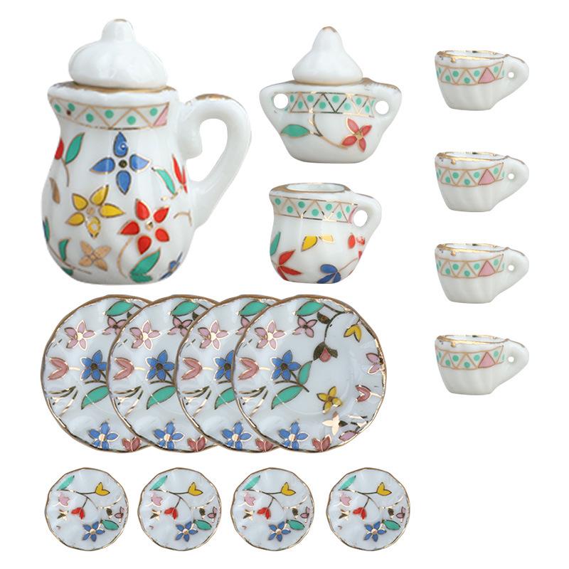 1:12 Dollhouse Miniature Porcelain Tea Set - 15-Piece Toy Model Gift, Multiple Styles Available
