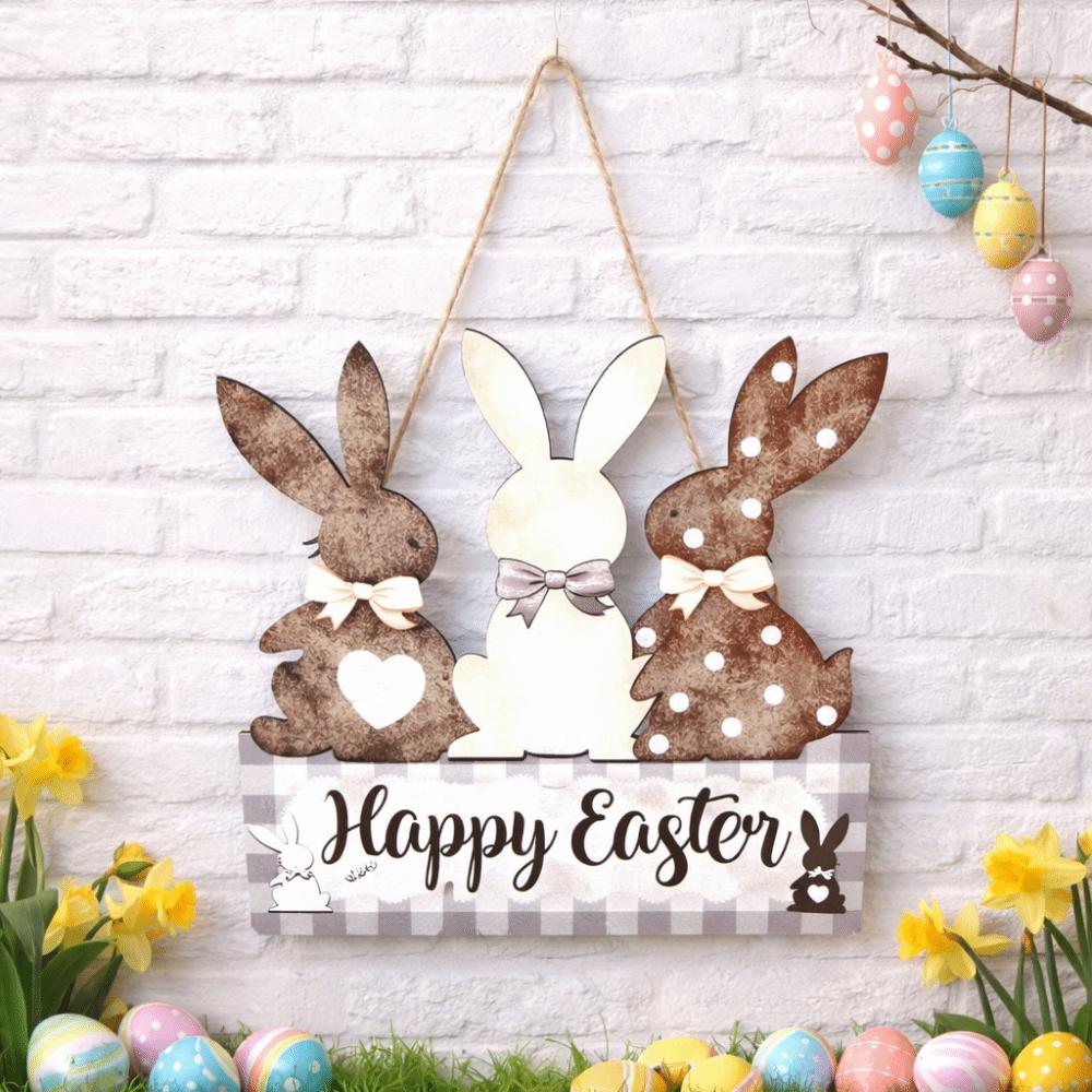 Colorful Easter Door Hanging Decor Reusable Rabbit Door Hanging Wooden Sign Plaque Photo Props