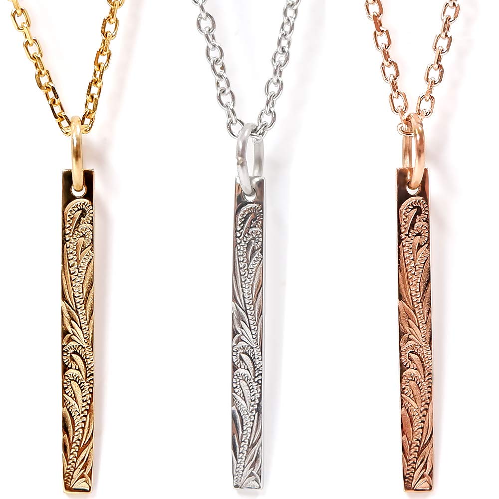 

Hawaiian Jewelry Necklace Bar Scroll Wave Hypoallergenic Surgical Stainless Steel Pink Gold [JULAISU] 40cm-45cm