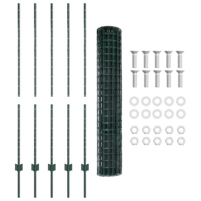 VidaXL Clôture euro avec 5 poteaux U verte 1,4 x 10 m en acier 3335985