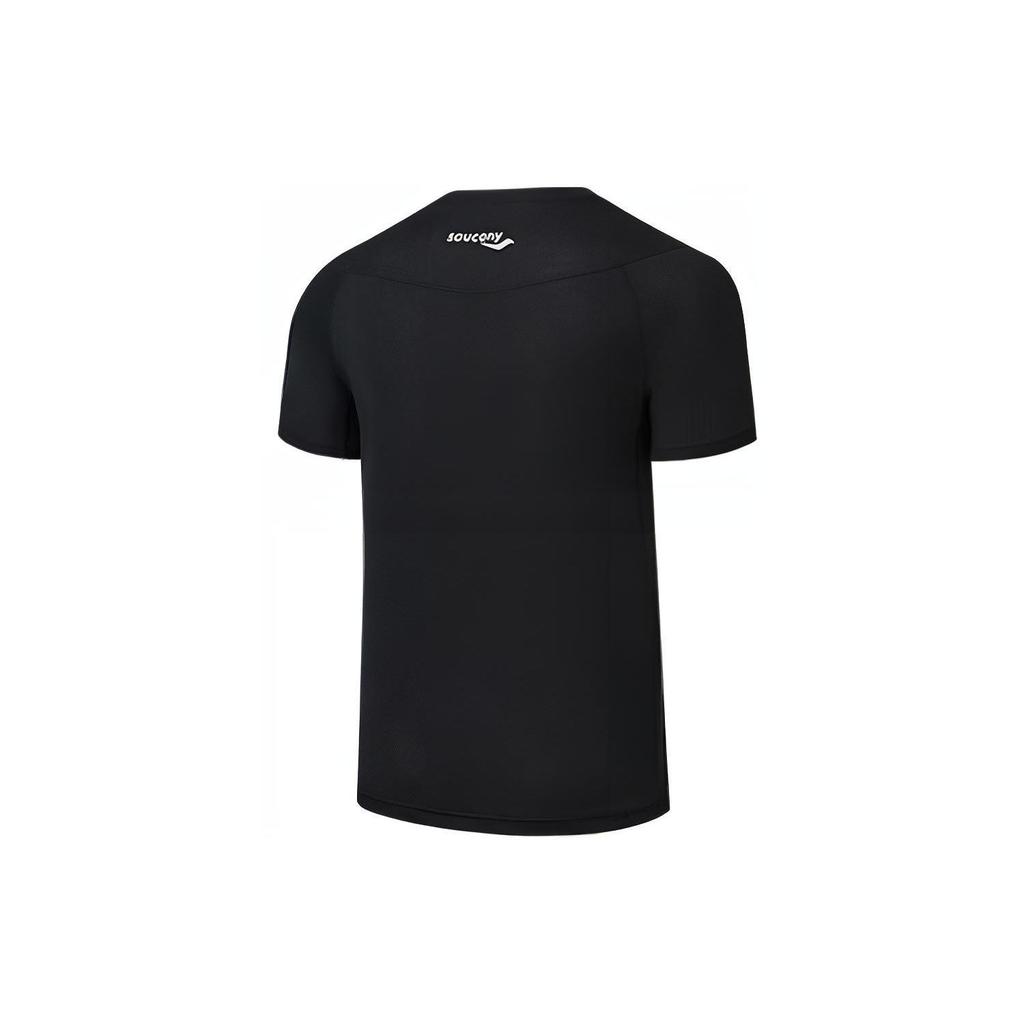 Saucony Moisture-Wicking Breathable Stretch Comfortable Training Reflective Logo Crew Neck Short Sleeve T-Shirt Men Tops Black SC2239058-1
