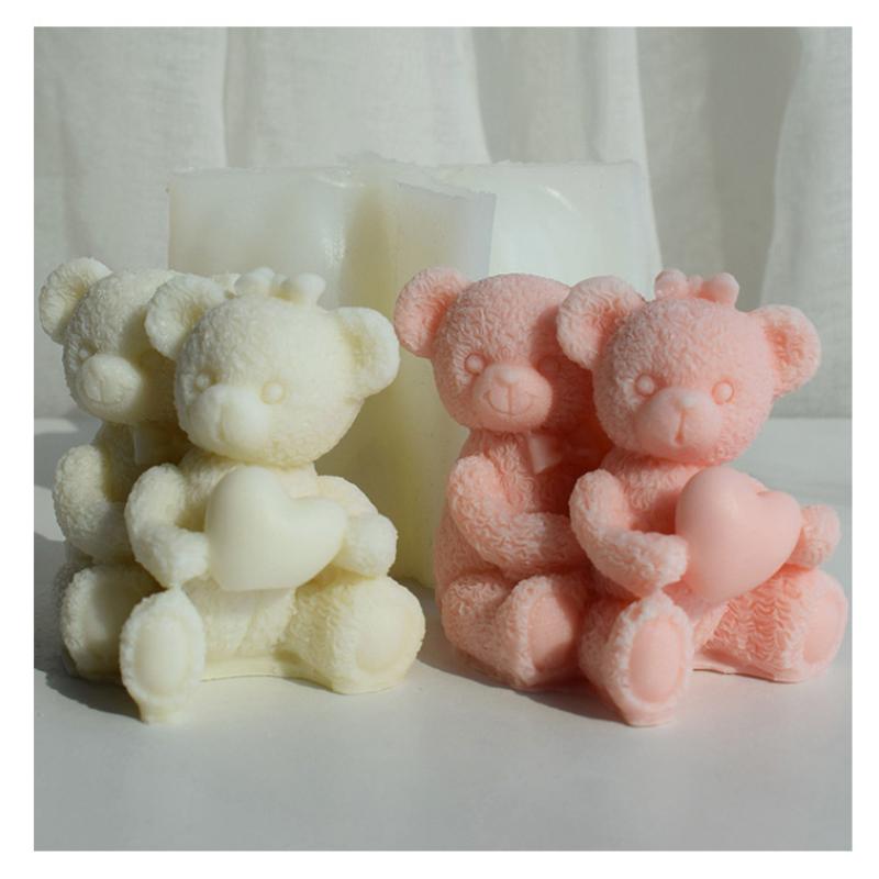 3D Couple Bear Hug Love Silicone Candle Molds DIY Cute Animal Soap Plaster Crafts Resin Making Tools for Valentine's Day Gifts