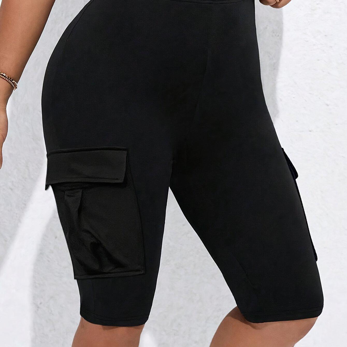 High-Waisted Lifting Cargo Capris D52474 5XL чёрный