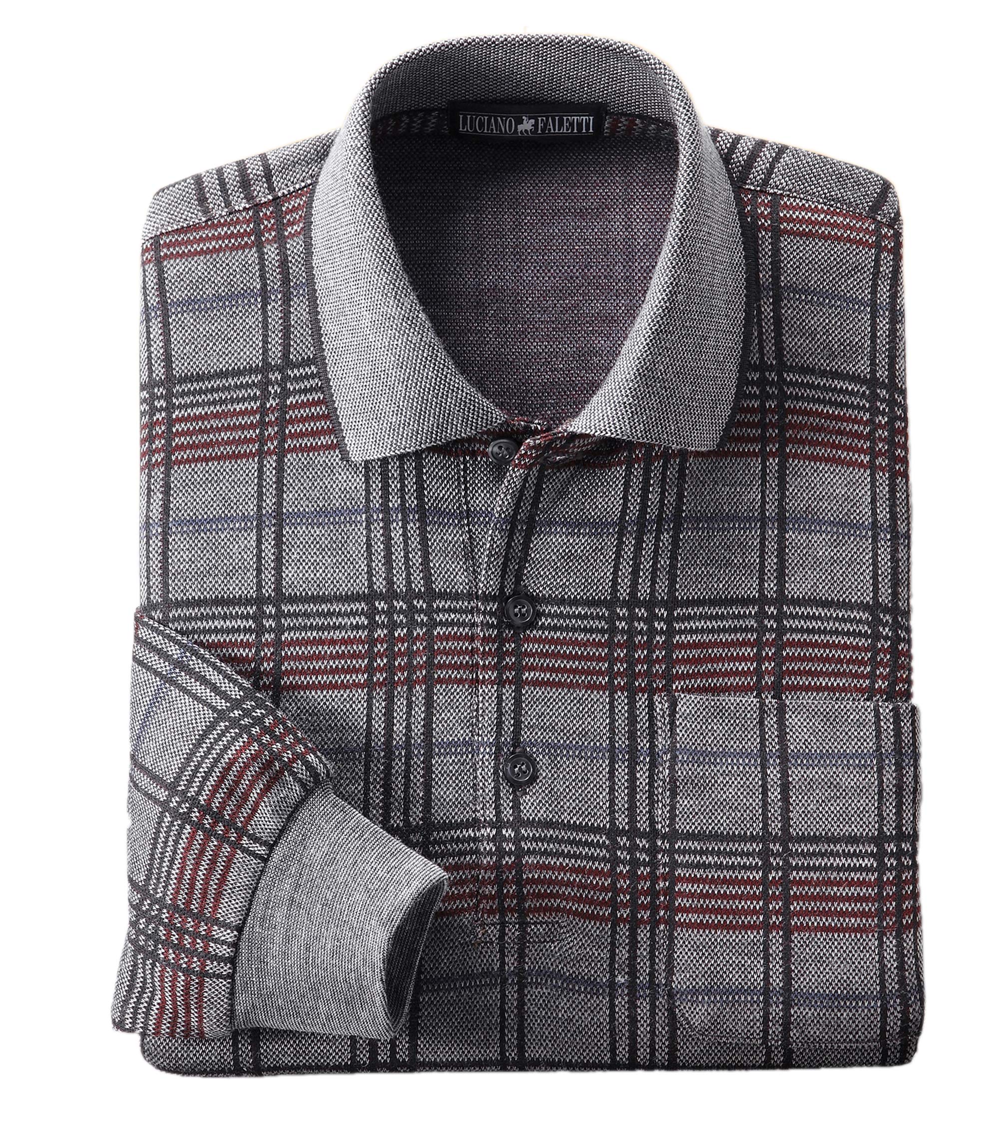 

Polo Size Long Wool Made in Checkered Size Gray [Little Island] Men s Shirt, L, Gray, Heather, Sleeve, Jacquard, Blend, Japan, Wool, Pattern,