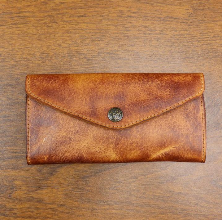 Handgefertigte pflanzlich gegerbte Leder Herren- und Damen-Langbrieftasche aus echtem Leder mit großem Fassungsvermögen, Hand-Zehenabdeckungsschicht, Rindsleder-Tasche