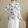 Womens Leaf Print Blouse Casual Round Neck Short Sleeve Loose Fit Top