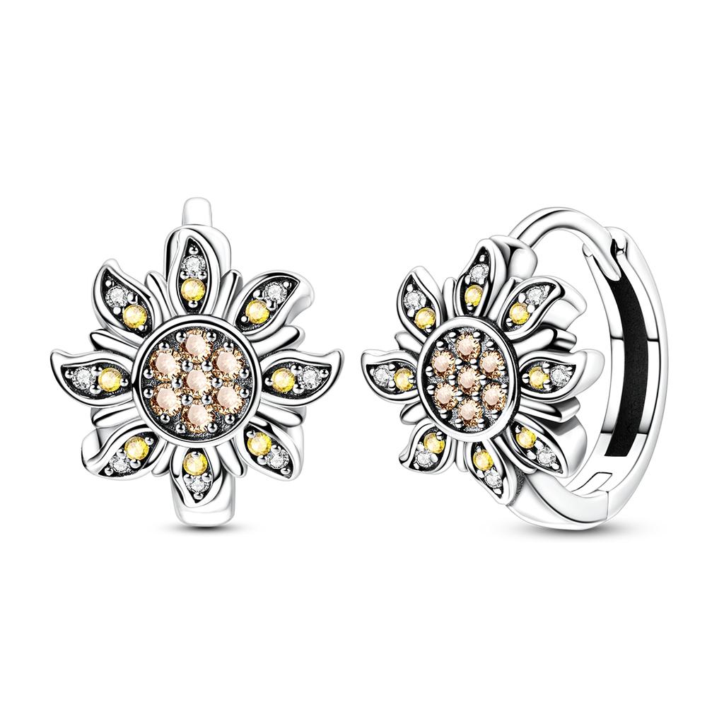 Woman Earring 925 Silver Original Eardrop Hoop Earring Sunflower Bee Bow Fashion Jewelry