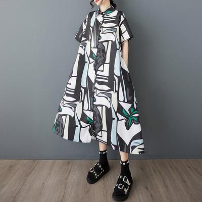 Short Sleeve Plus Size Vintage Floral New In Dresses for Women Casual Loose Long Summer Shirt Dress