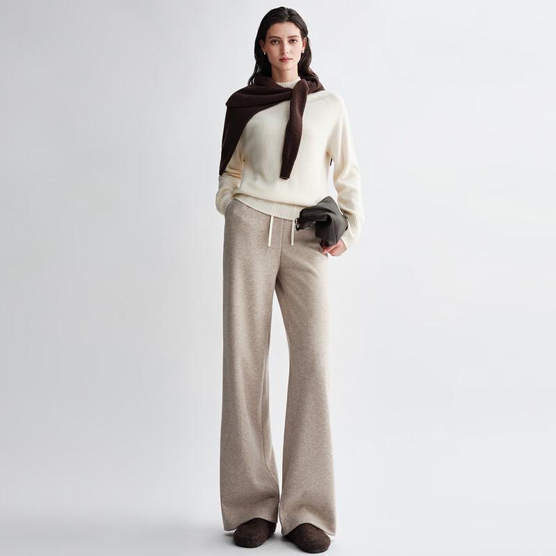 Women's High-Waisted Wide-Leg Acetate Wool Blend Casual Trousers
