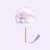 Silk Material Chinese Round Hand Fan Long Handle Embroidery Design Ancient Tassel Dance Fan Ink Painting Round Shape