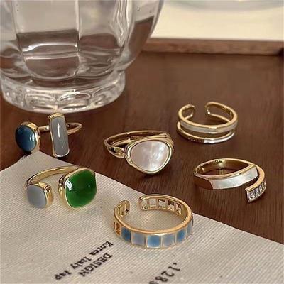 Retro Romantické Odpovídající Drop Glaze Zlatá barva Otevřené prsteny Dámské šperky