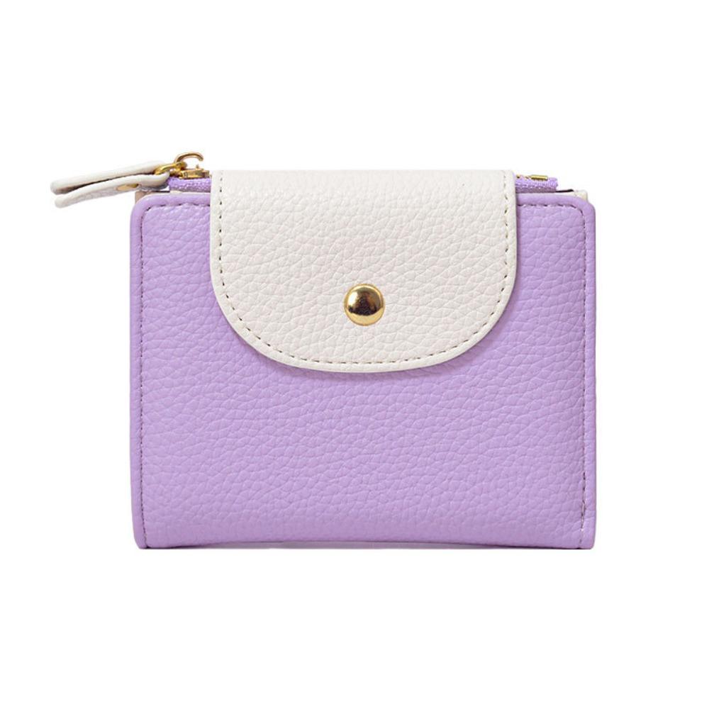 

Korean Style Solid Color Coin Purse Snap Button PU Card Holder Retro Contrast Color Wallet Student