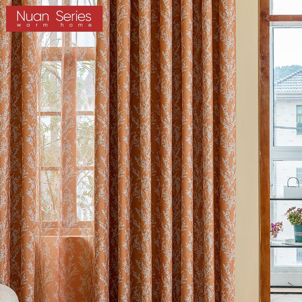 1PC Nuan Series American Retro Pastoral Style Orange Printed Curtains Full Blackout Curtains for Bedroom Living Room Balcony Window for Home Decor