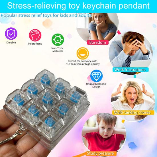 

9-клавишная клавиатура Fidget Keychain, снятие стресса, тревоги, портативная, тихая, для детей и взрослых, механическая клавиатура с сенсорными клавишами чёрный