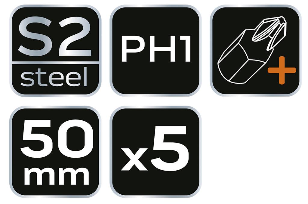 Impact Bits S2, 50 Mm, PH1 - 5 Pcs.