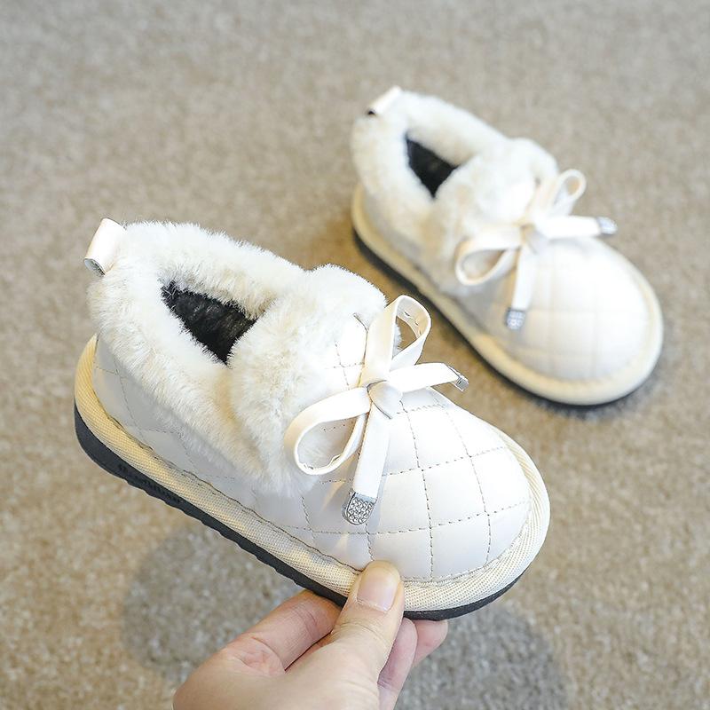 

Girls Winter Shoes Warm Cotton Thicken Plush With Bowknot Children Casual Shoes Kids Cottonpadded Shoes Loafers Slipon 24